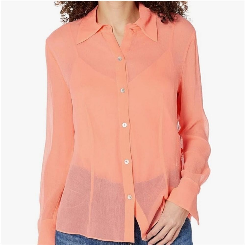 NWT Vince Sheer Crinkled Silk Shirt Style # V936112851 Meduim